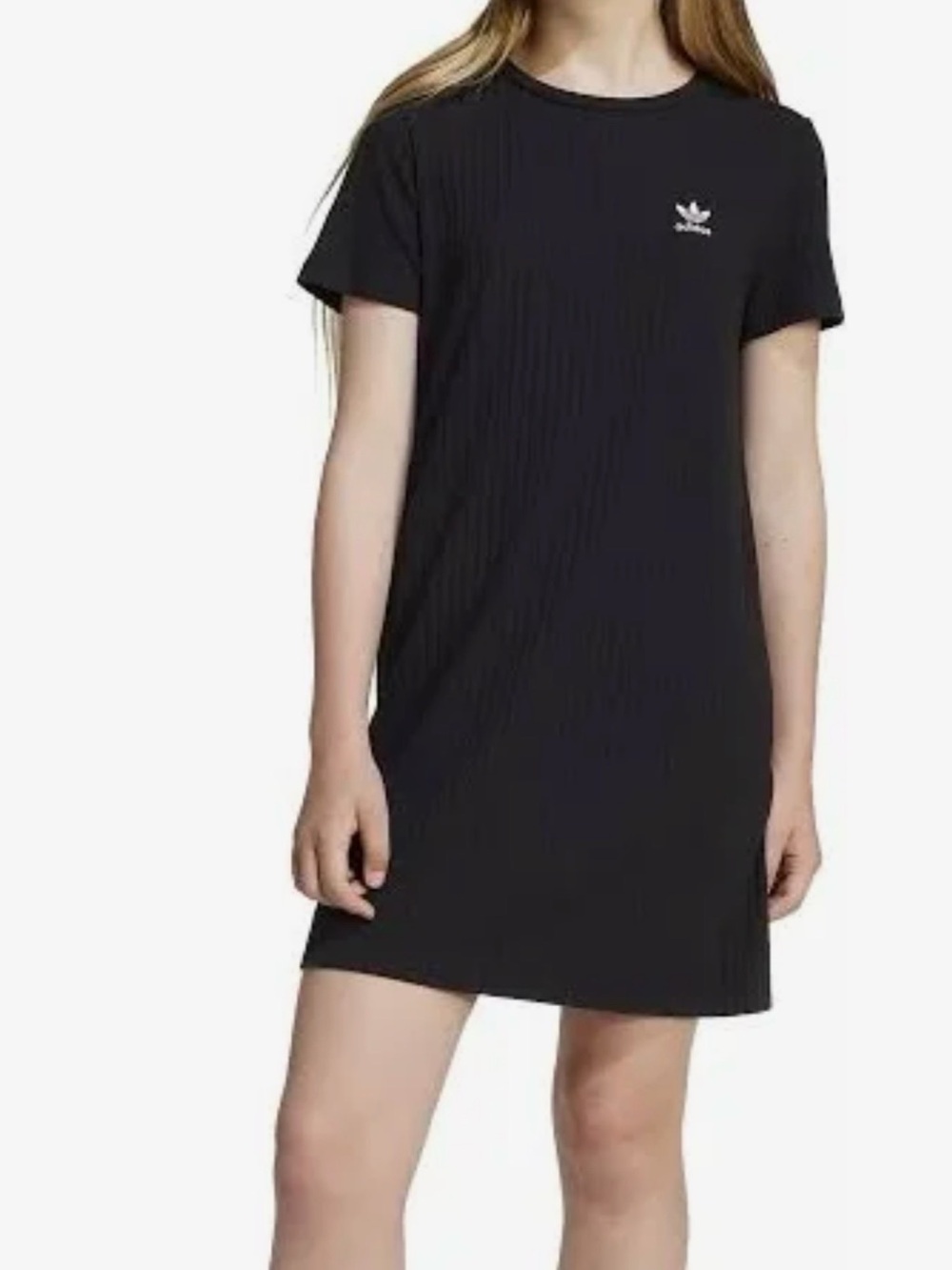 adidas Black Ribbed T‑Shirt Dress for Girls